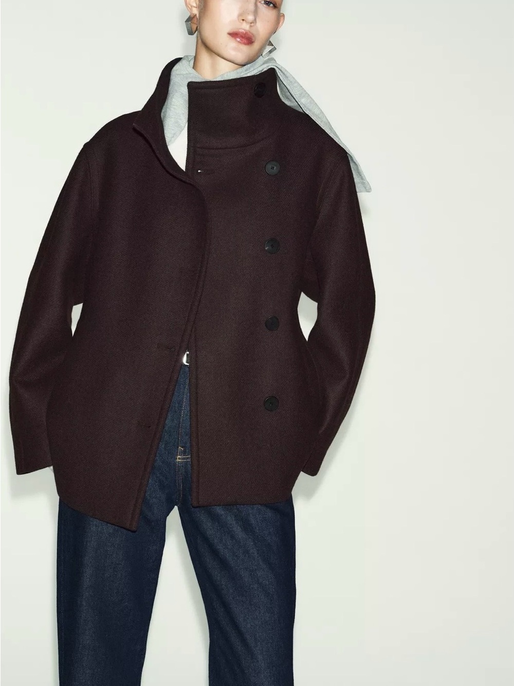 NWT Zara High Neck Wool Blend Coat, Size M